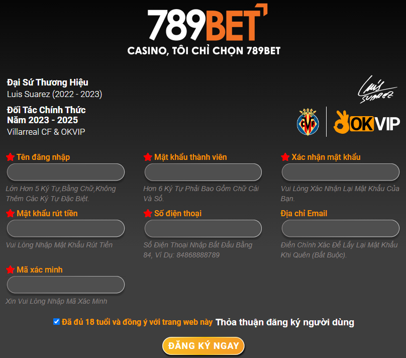 Hướng dẫn người chơi đăng ký tài khoản Casino 789Bet